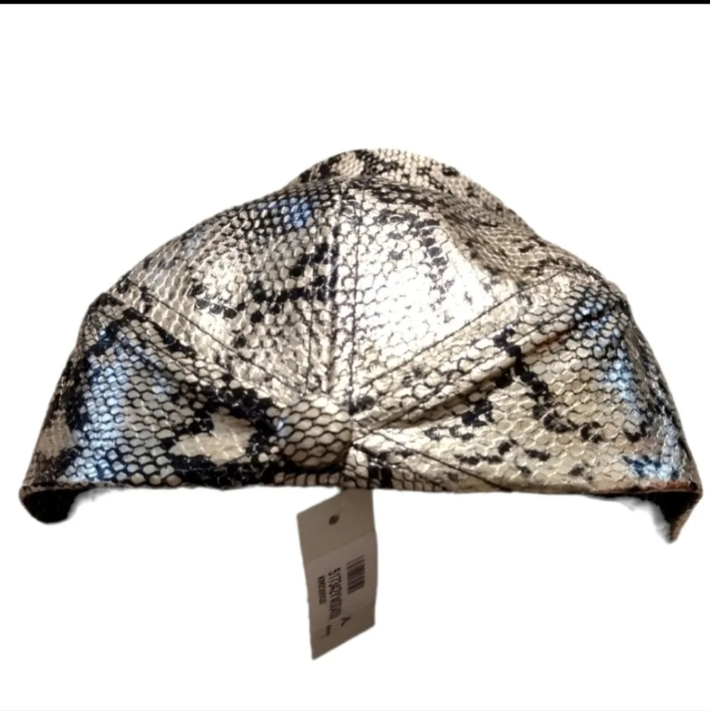 Metallic Snake Skin Faux Leather Cap Gold/Black NWT